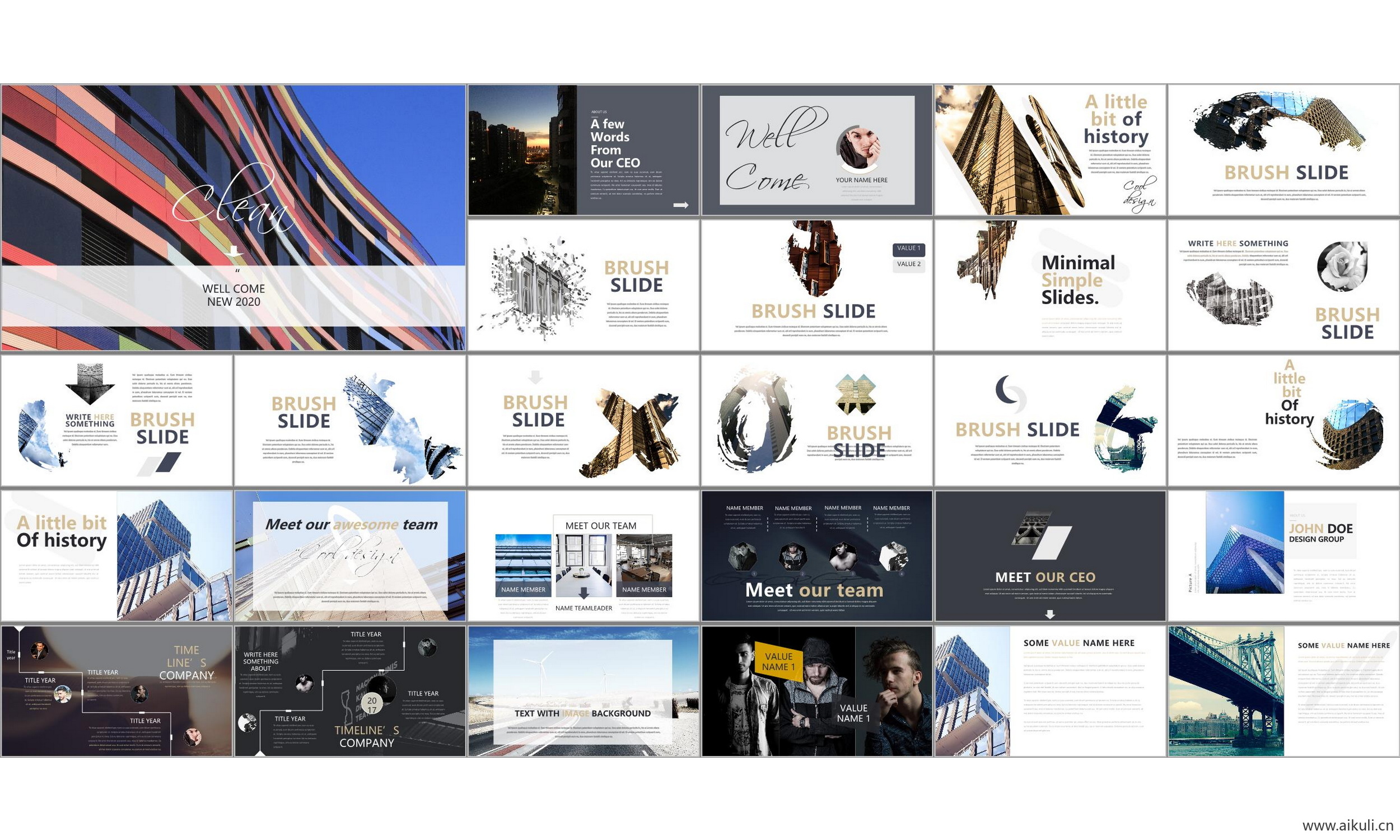 现代 国外 公司介绍 ppt模板-工作汇报 总结通用主题模版