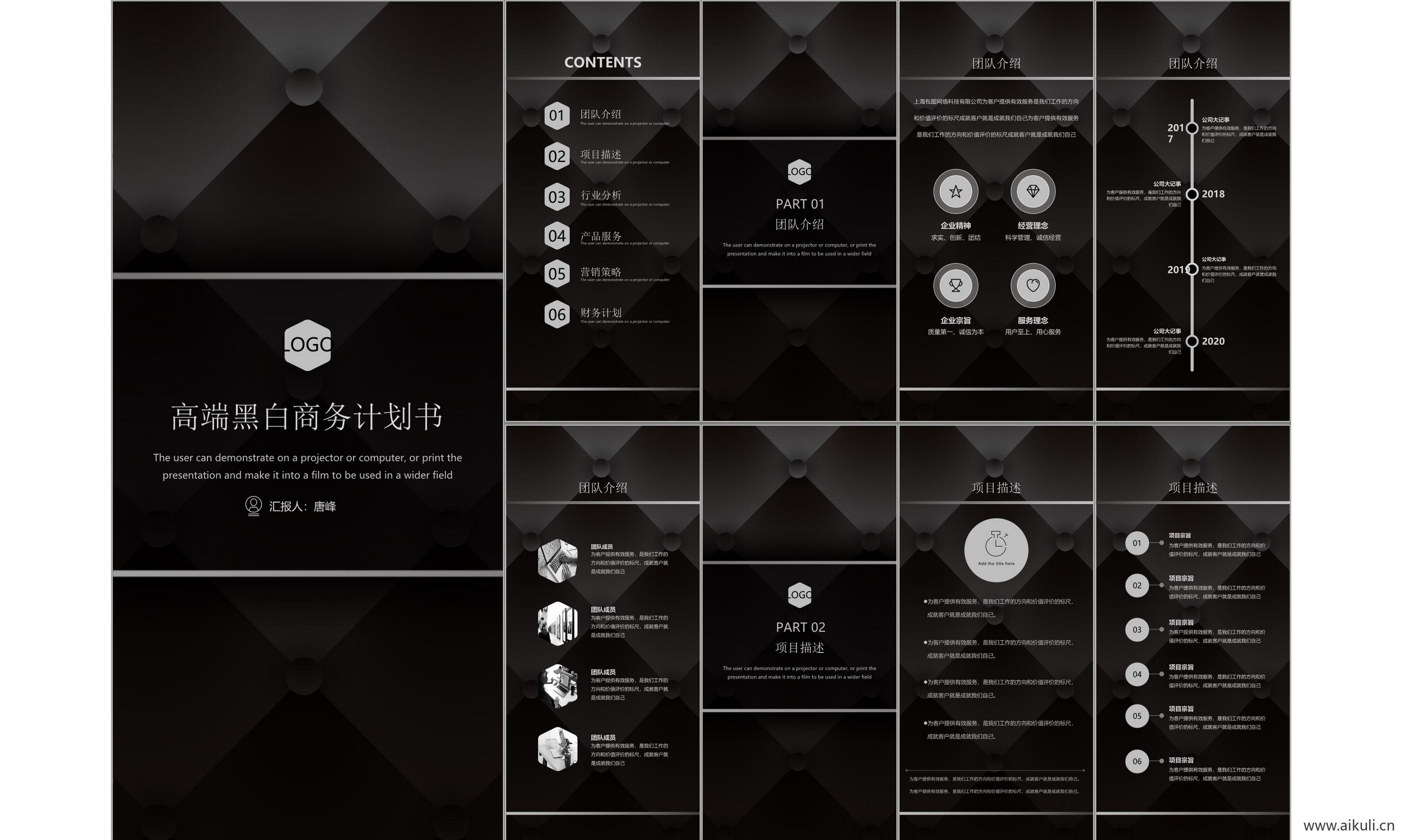 公司商业计划报告线条几何设计科技主题模版ppt-E模板
