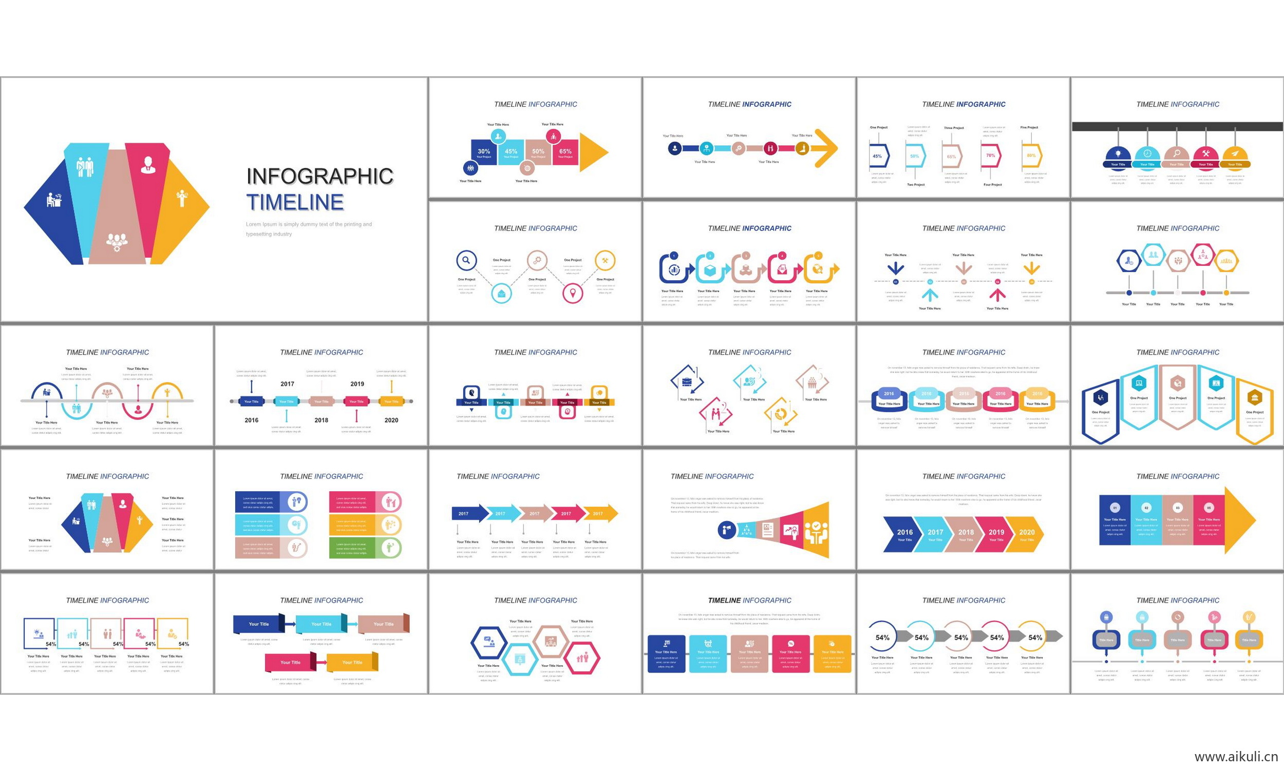 ppt模板 时间轴timeline箭头道路事件历程图形数据可视化信息图表