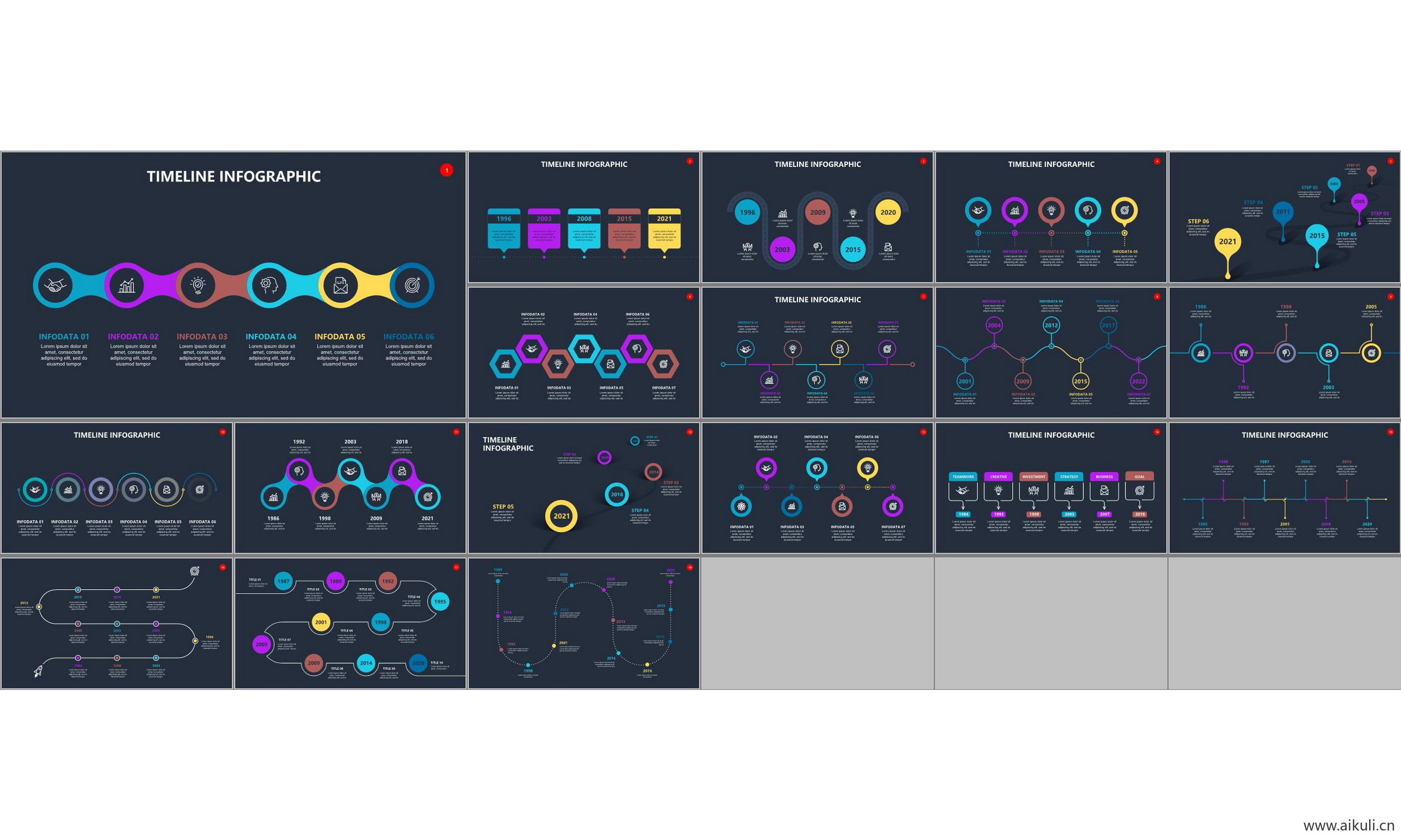ppt模板 时间轴timeline箭头道路事件历程 图形数据可视化信息图表