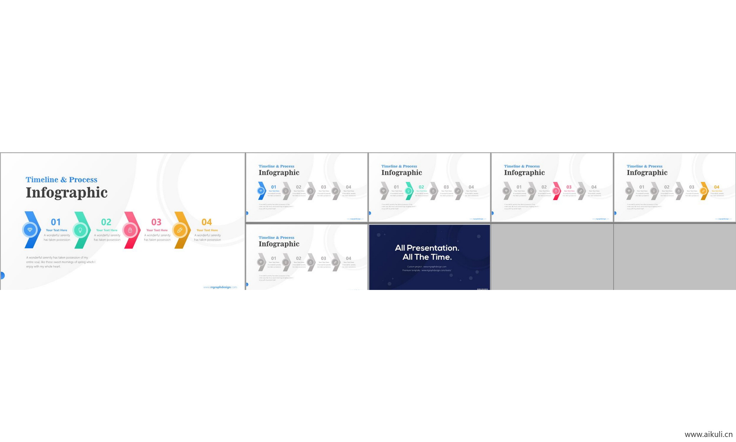 ppt模板 时间轴timeline箭头道路 事件历程图形数据可视化信息图表