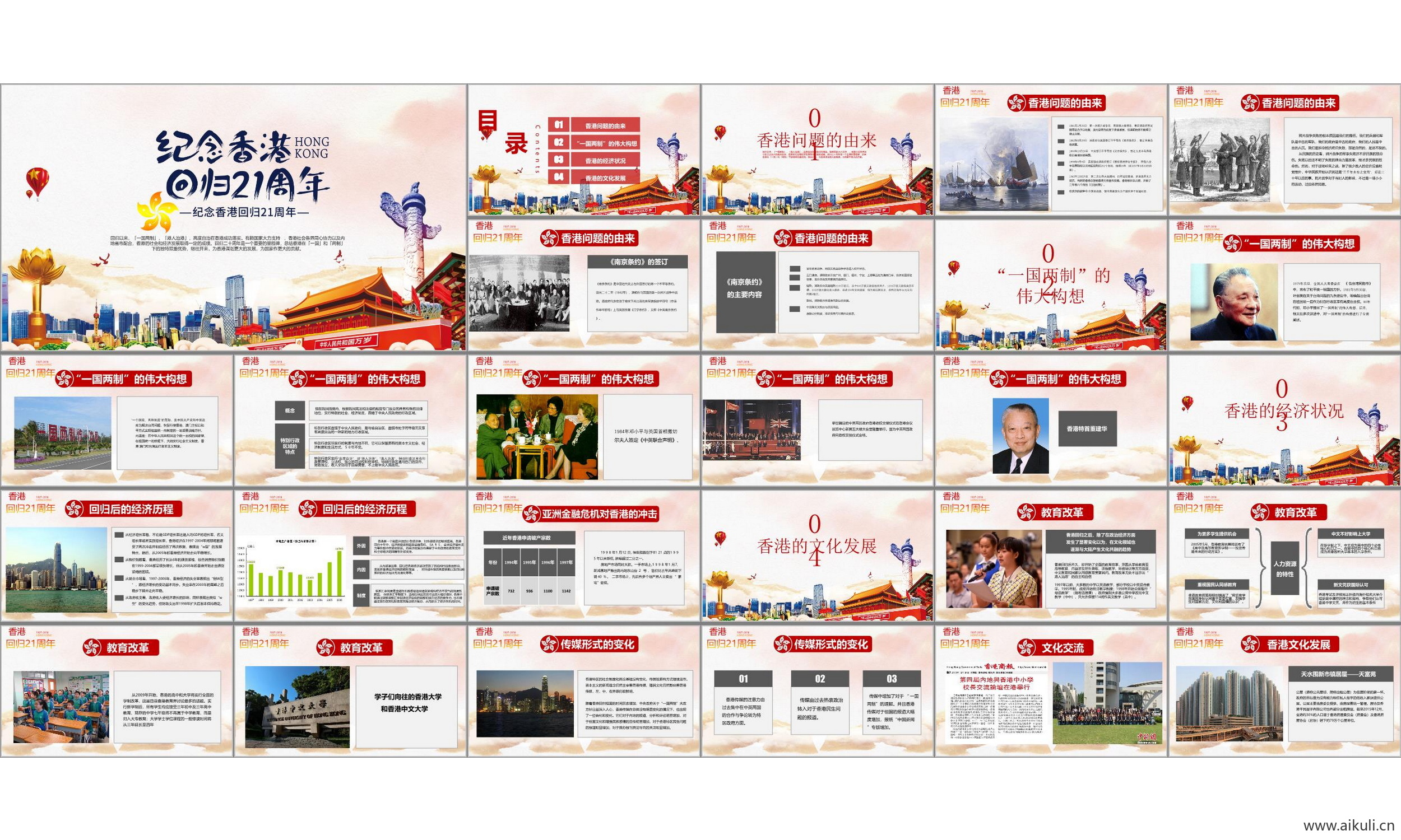 香港城市建筑旅游景点夜景介绍简介卡通用主题背景 ppt模板