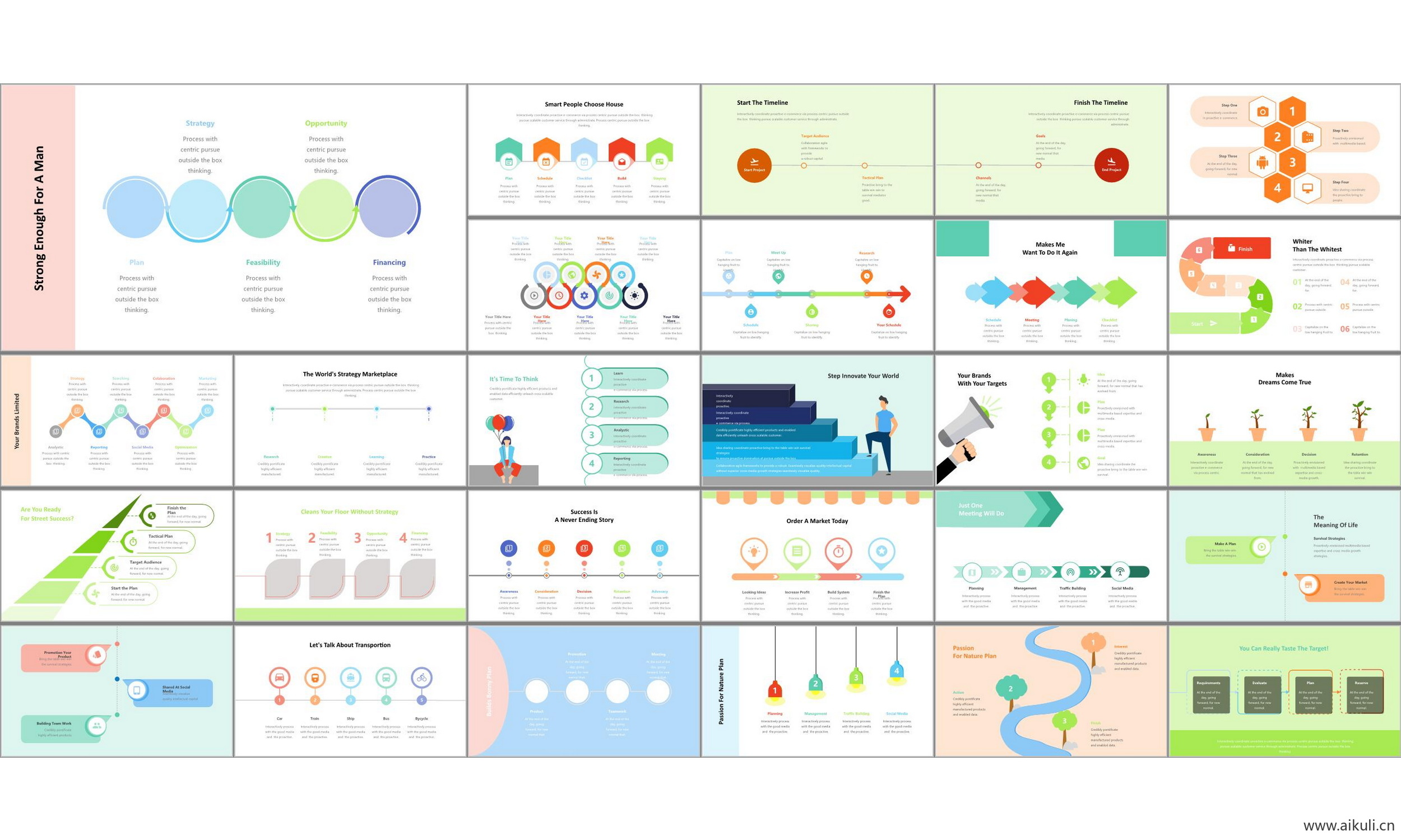 ppt模板 时间轴timeline箭头 道路事件历程图形数据可视化信息图表
