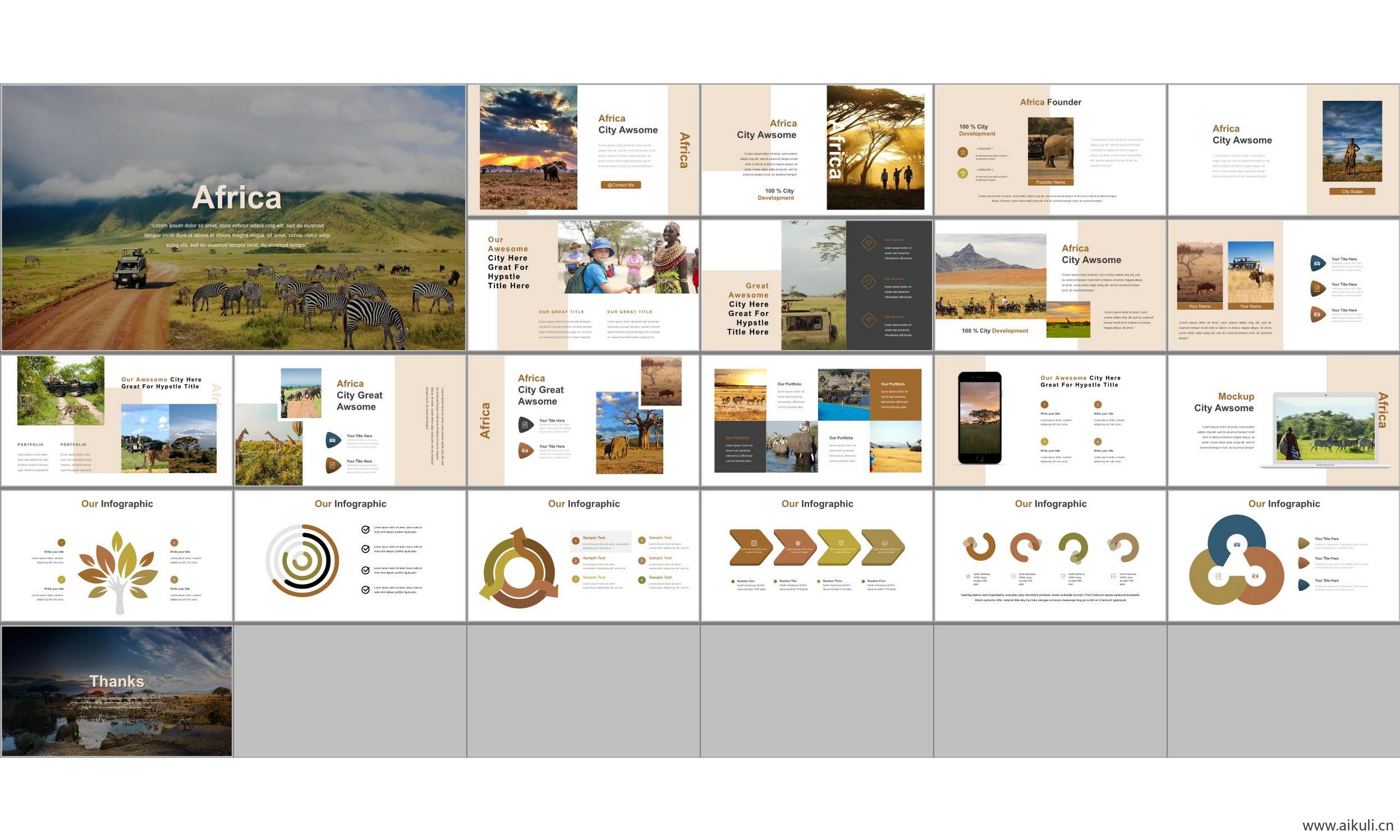 非洲自然风光动物迁徙南非城市旅游介绍汇报主题背景ppt模板