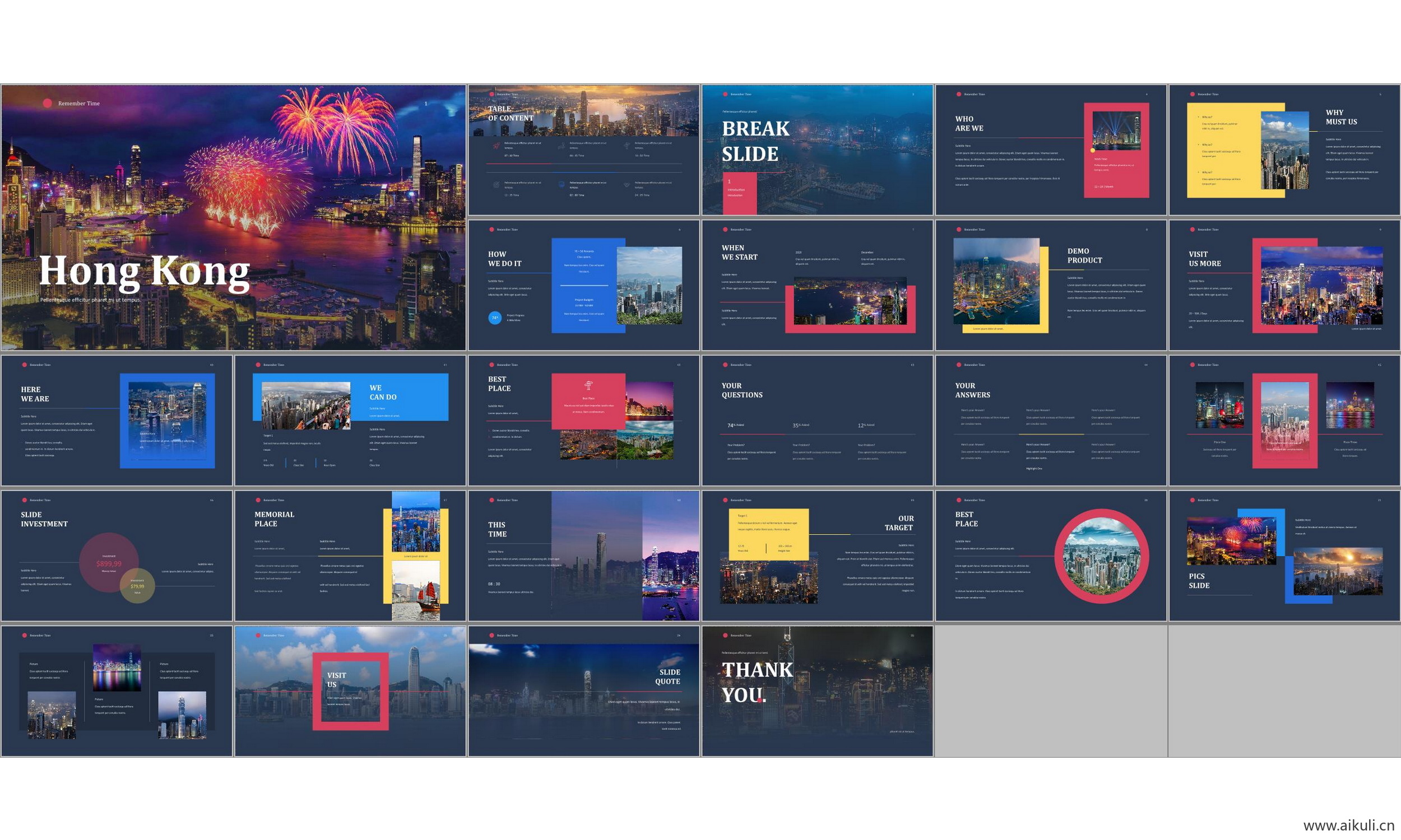香港城市建筑旅游景点夜景介绍简介 模版ppt模板