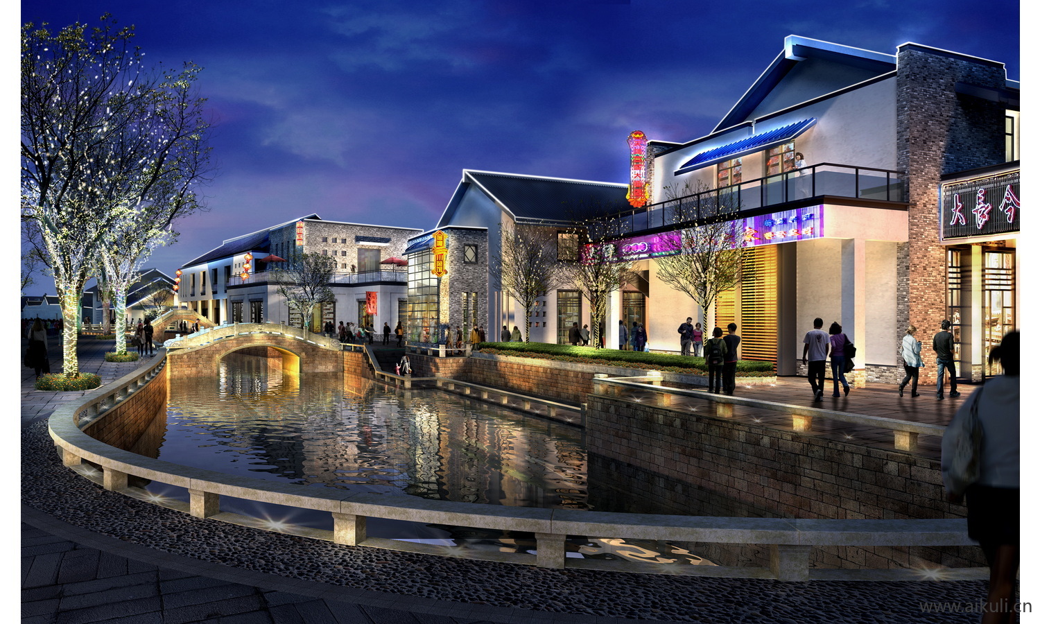 夜景灯光效果图 效果图psd分层公园氛围灯亮化工程