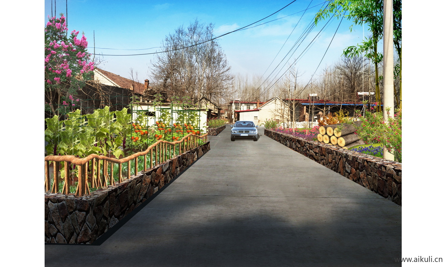 新农村环境景观改造效果图ps后期 美丽乡村绿化