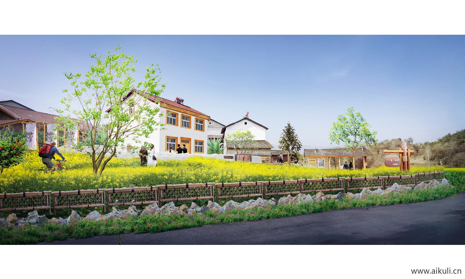 美丽乡村绿化新 农村 环境景观改造效果图ps后期