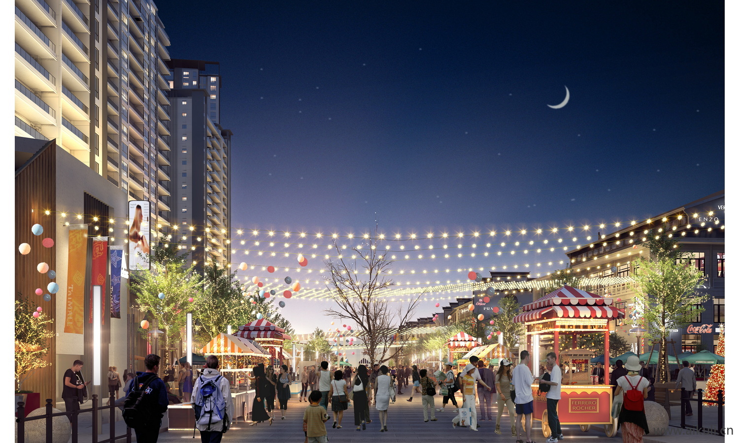 夜景树木植物ps灯光效果图灯亮化工程