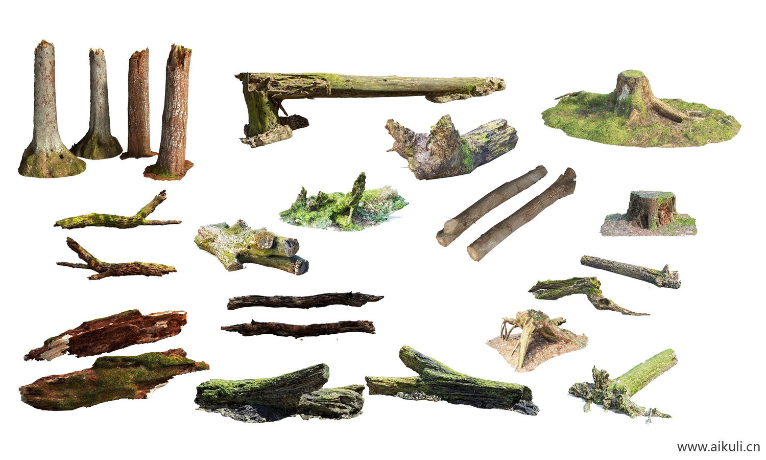 枯树枝PSD景观苔藓枯树树桩树干_免抠贴图