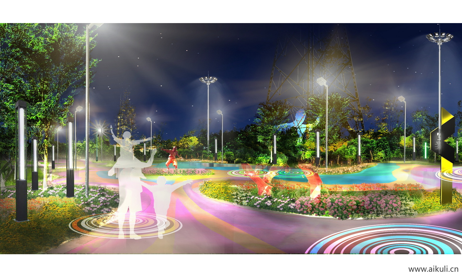 夜景树木植物ps灯光效分层公园氛围灯亮化工程