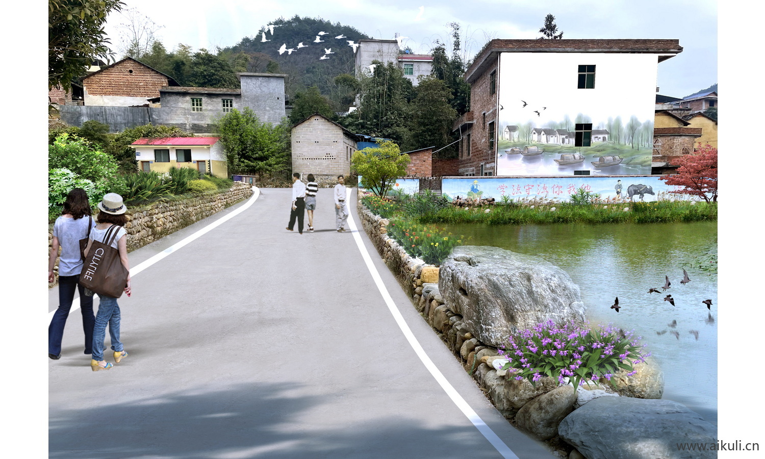 新农村环境 景观改造效果图ps后期 美丽乡村绿化