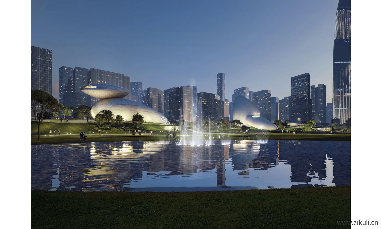 夜景效果图psd分层公园氛围灯亮化工程