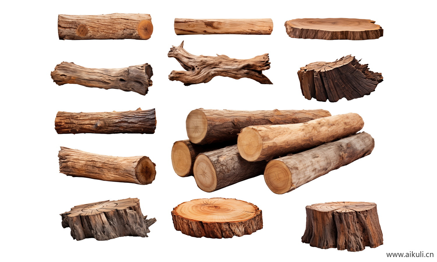 1免抠原木树桩木料枯木素材贴图