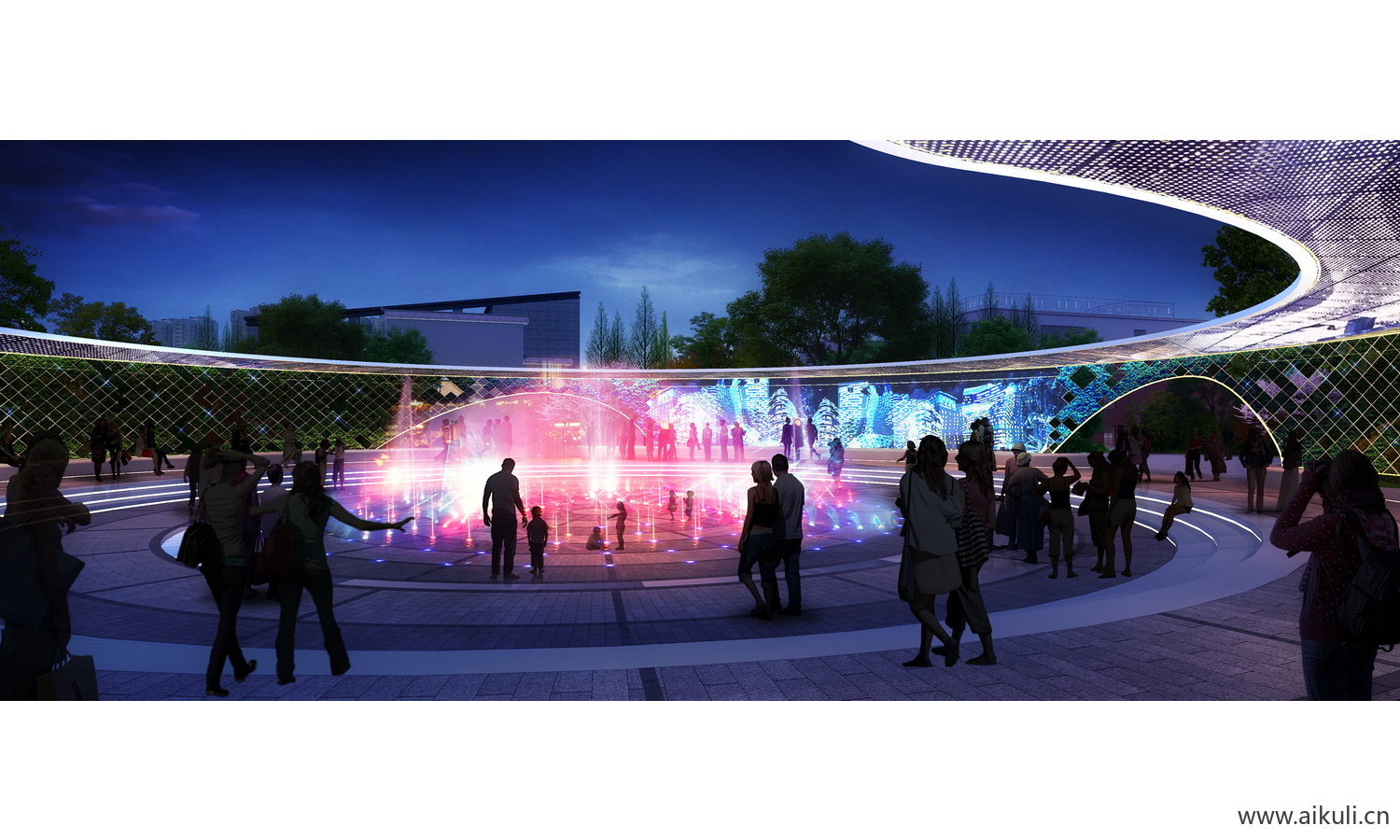 夜景树木植物ps灯光效果图 公园氛围灯 亮化工程