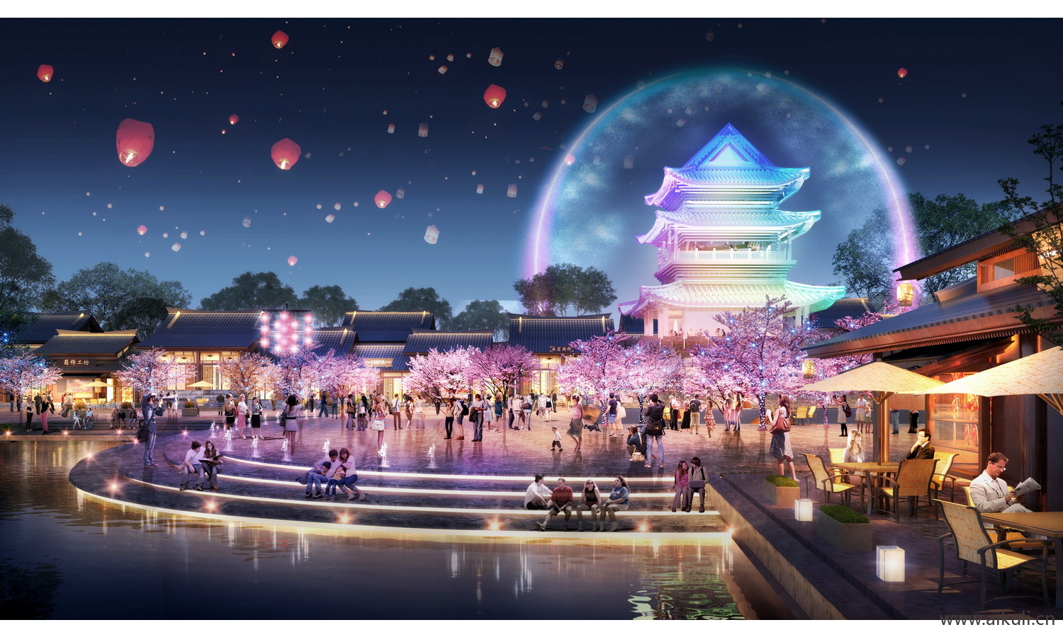 夜景树木植物ps灯光公园氛围灯亮化工程