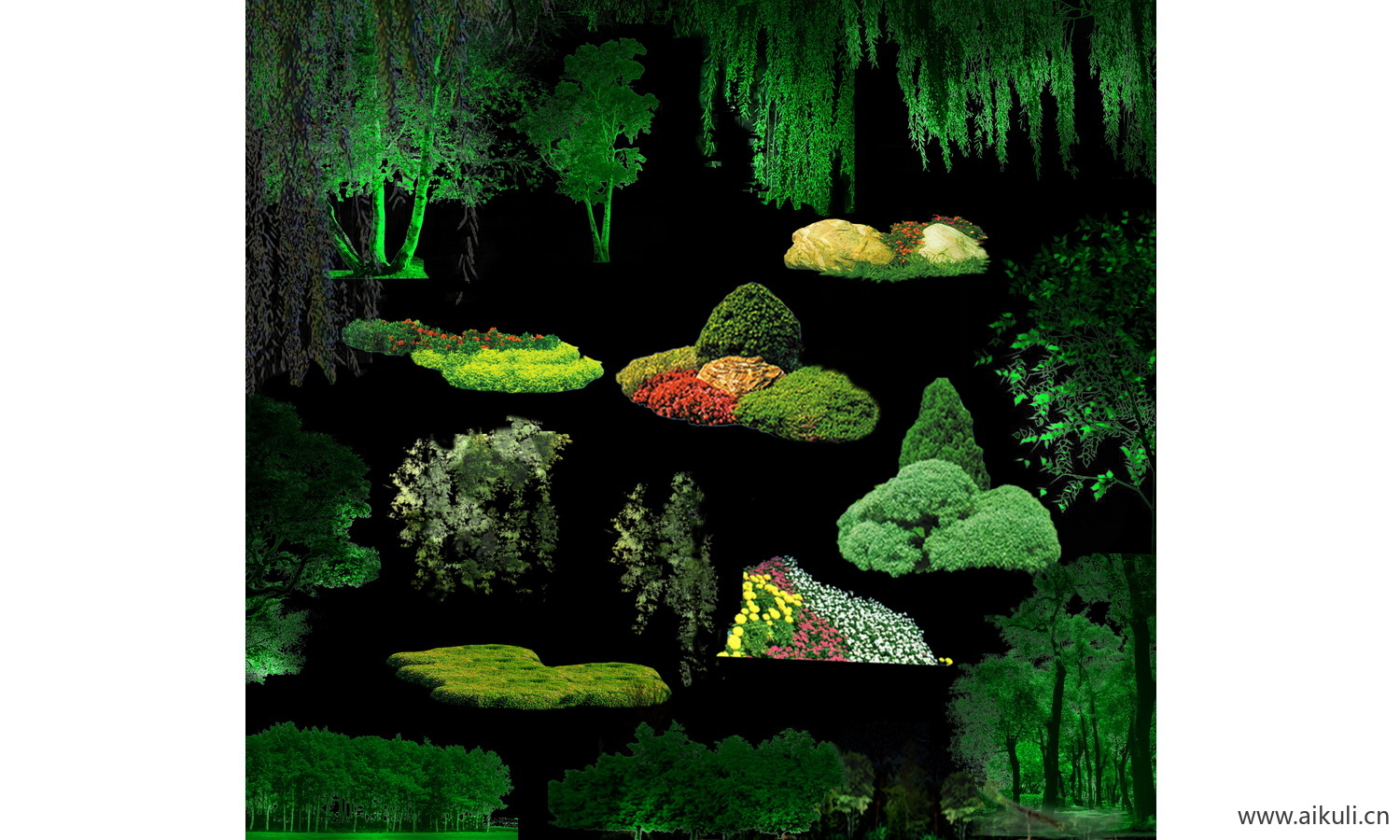 夜景树木植物ps灯光效果图