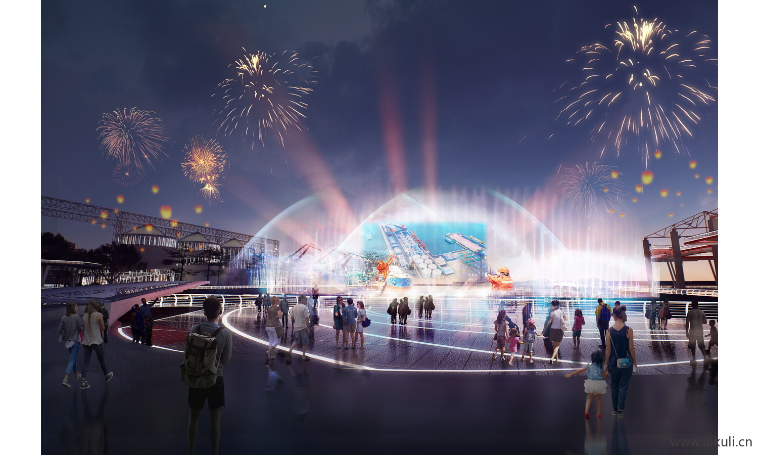 夜景 ps灯光效果图 效果图psd分层公园氛围灯亮化工程