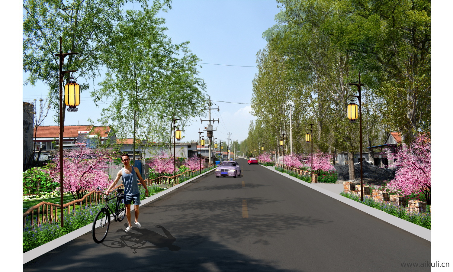 新农村环境景观改造效果图ps后期 美丽乡村绿化花境卉