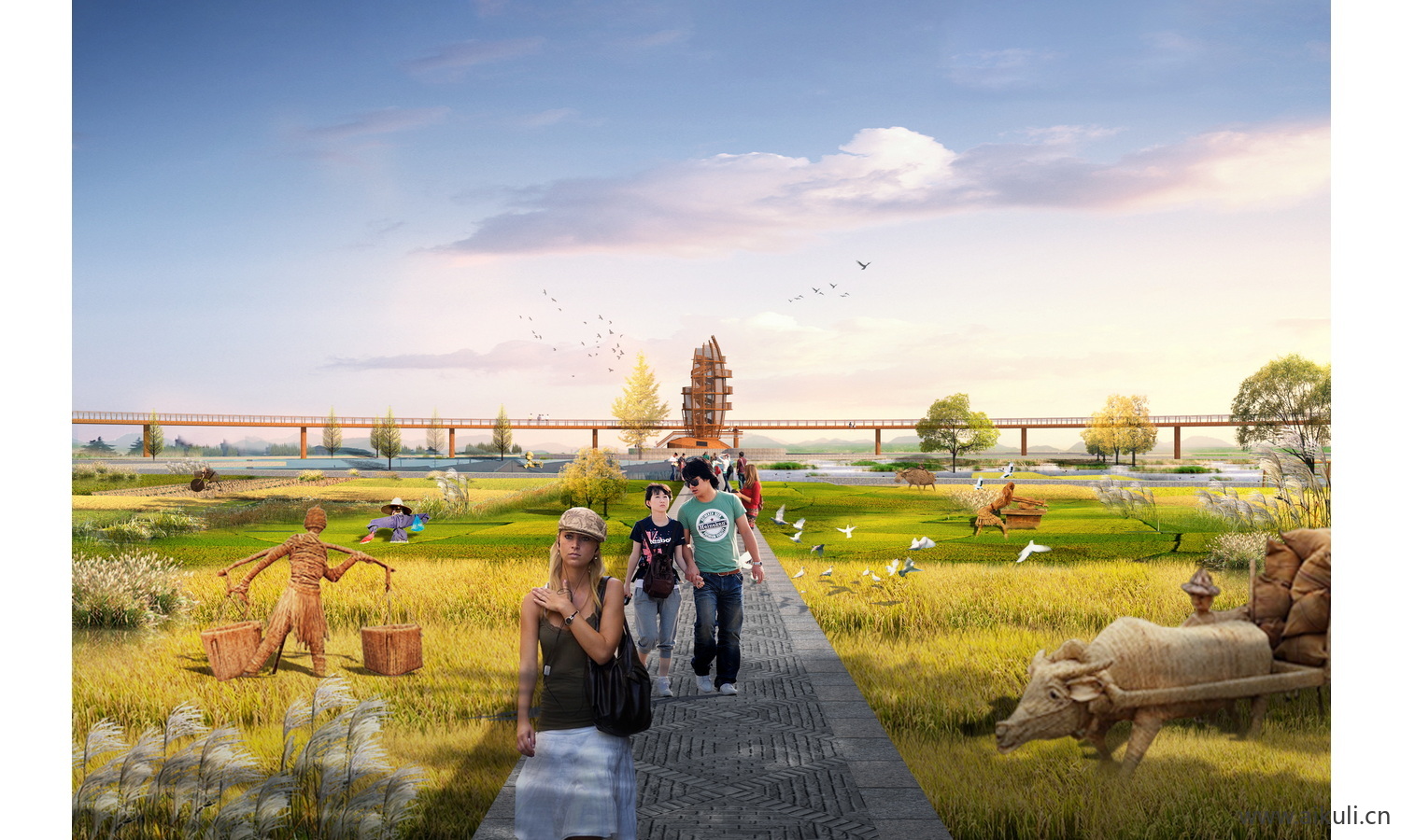 新农村环境景观改造乡村绿化花境卉psd素材