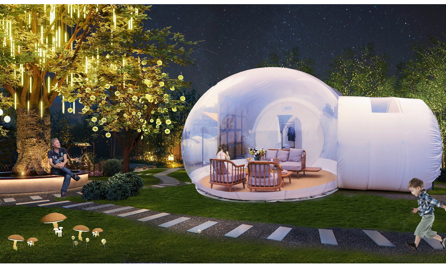 夜景树木植物ps灯光效果图 效果图 公园氛围灯亮化工程