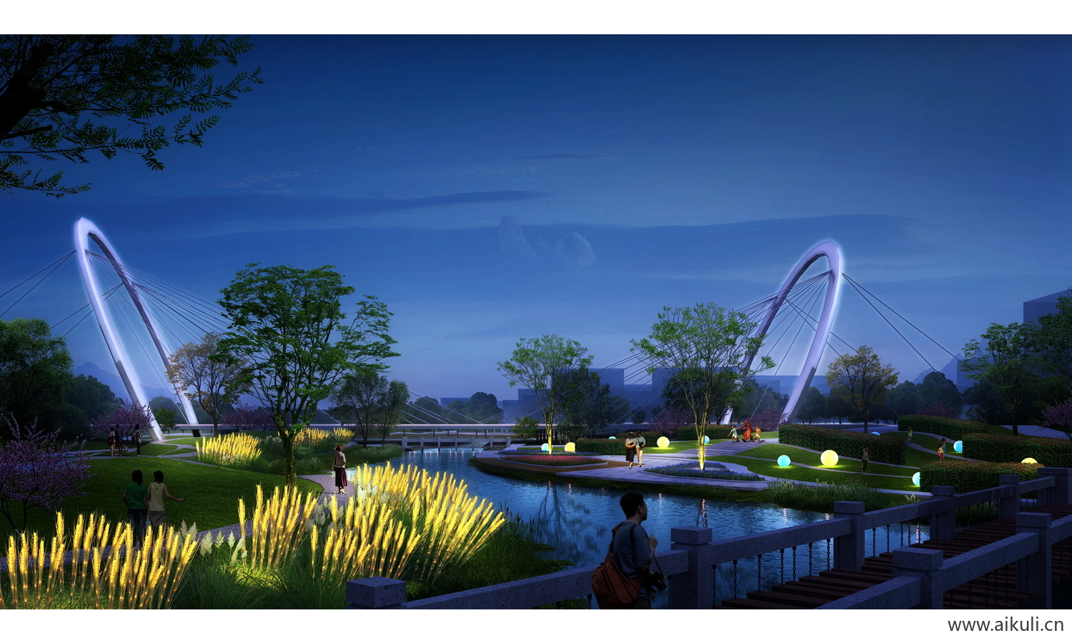 公园景观桥夜景效果图