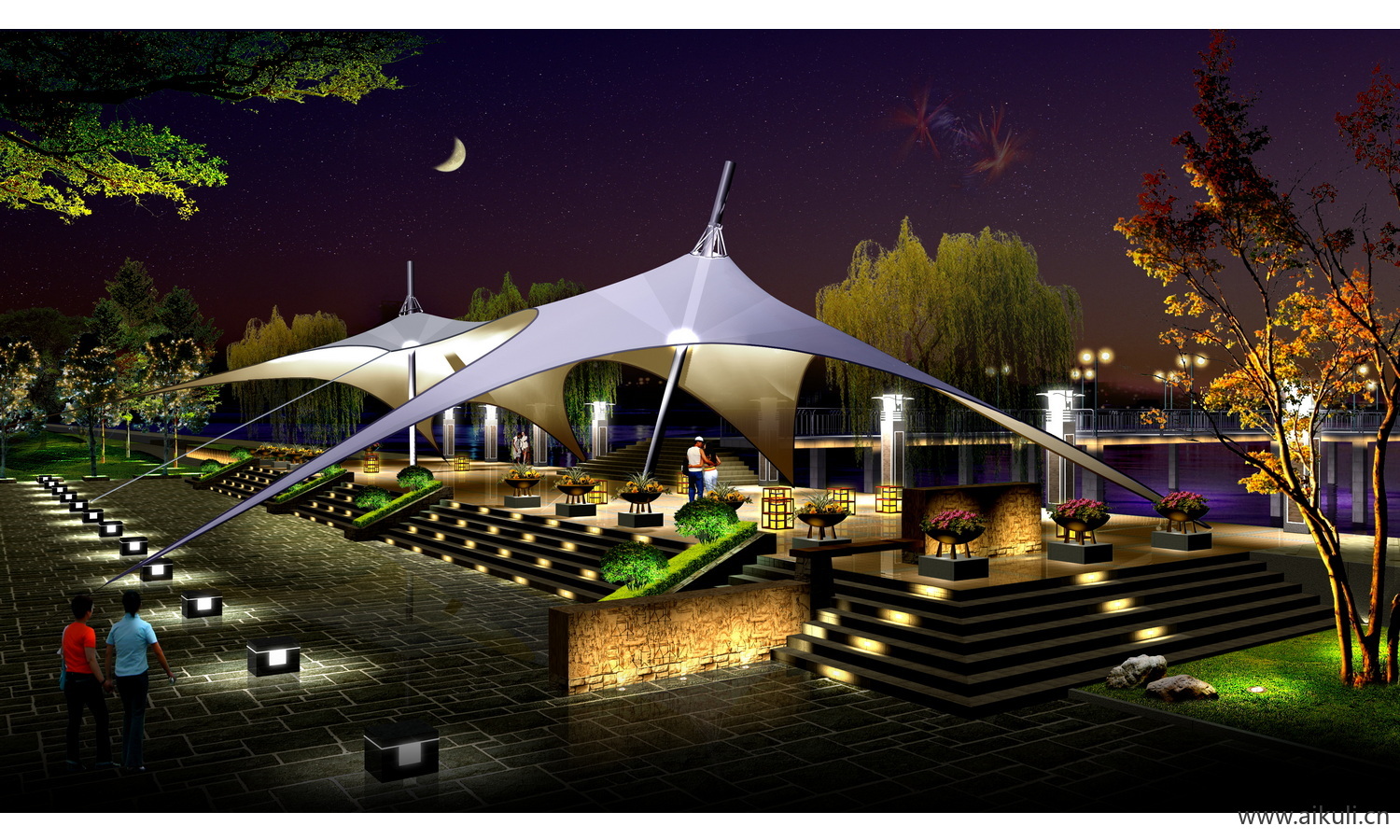 公园景观夜景效果图1