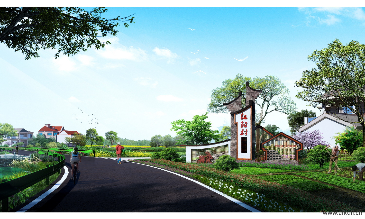 美丽乡村 绿化新农村环境景观改造效果图ps后期