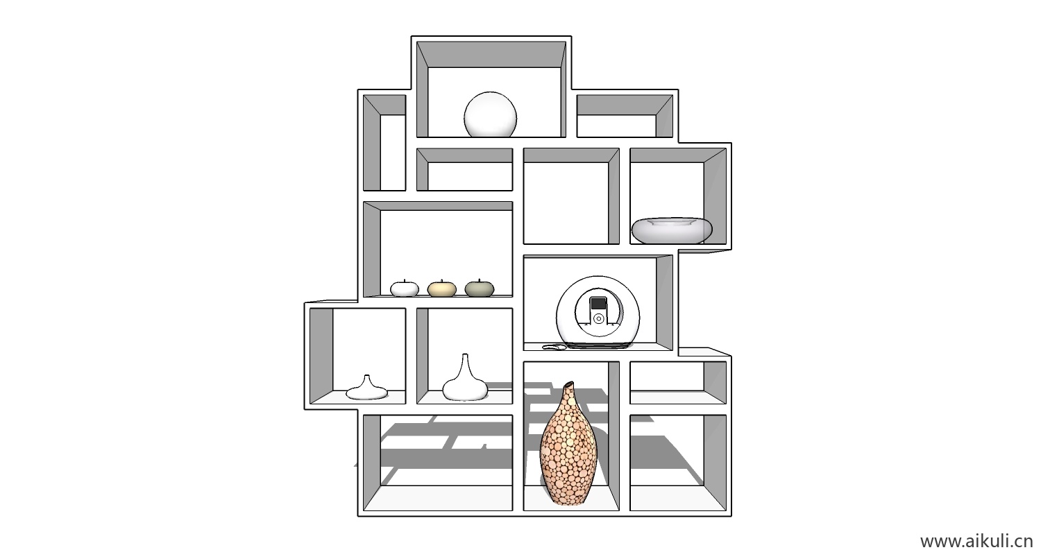 墙柜 书架 异形书柜BookshelfBU SU素材