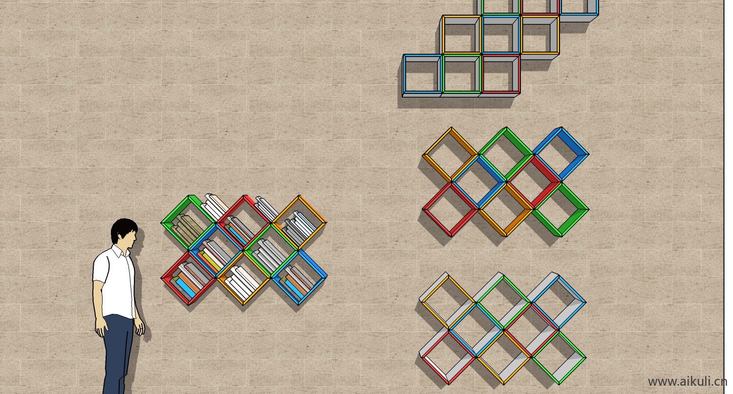 墙柜 书架 异形书柜BookshelfG SU素材