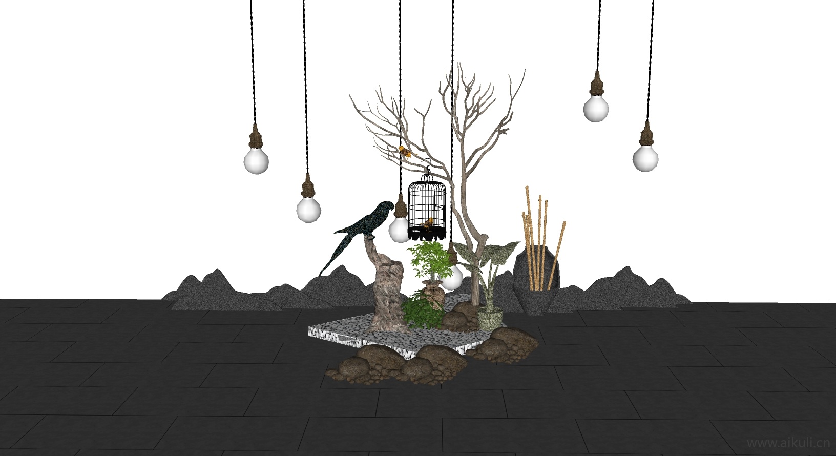 新中式园艺小品 景观小品 装饰小品J-SU模型