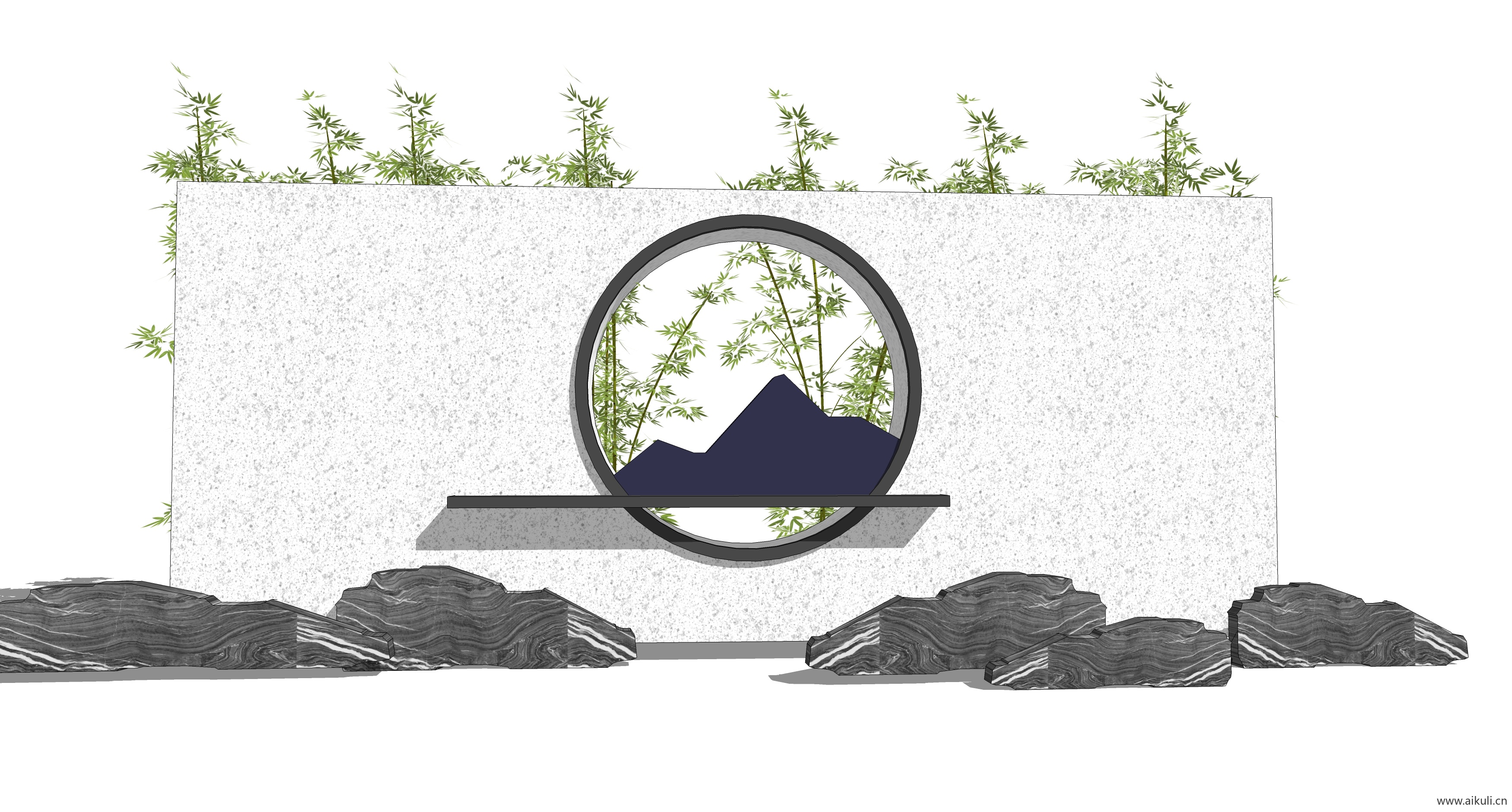 新中式禅意山水景墙S-SU模型 屏风