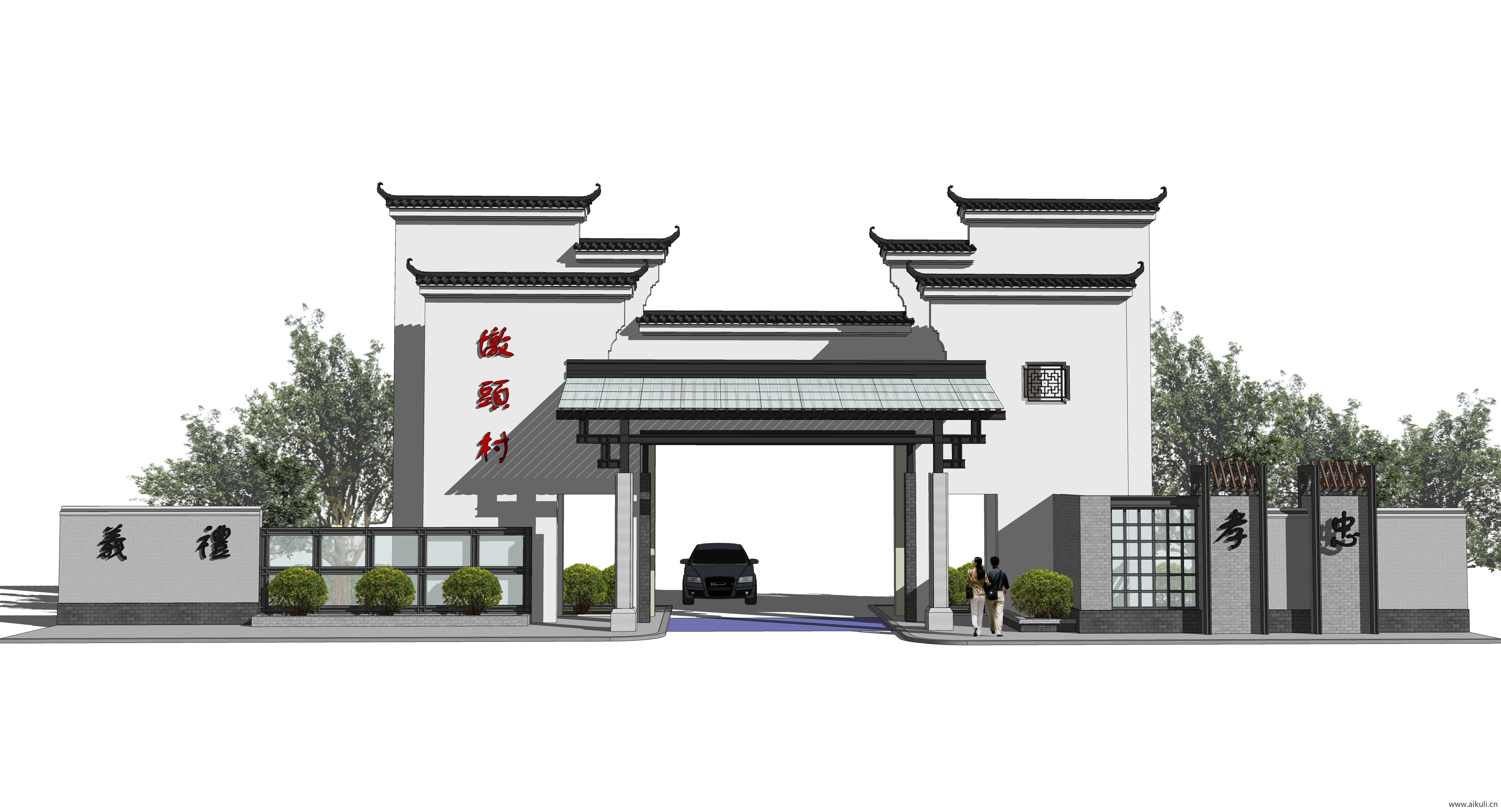 新中式大门景区公园大门景区公园大门SU模型