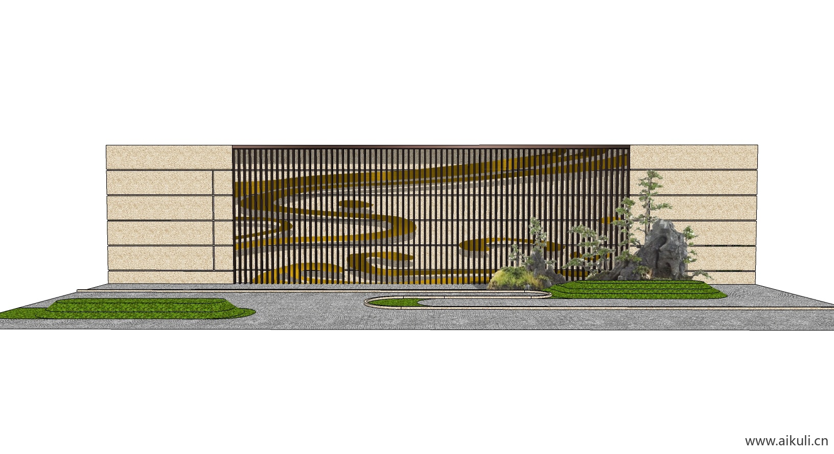 新中式禅意山水景墙C-SU模型 屏风