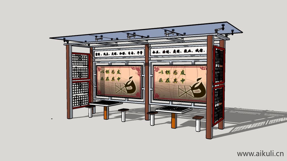 党建宣传栏 中式宣传栏Bulletin boardL SU模型