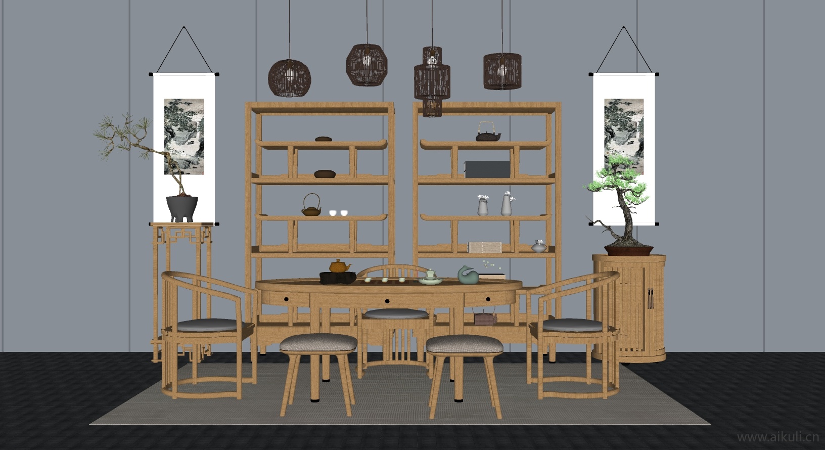 新中式桌椅组合茶室桌椅3