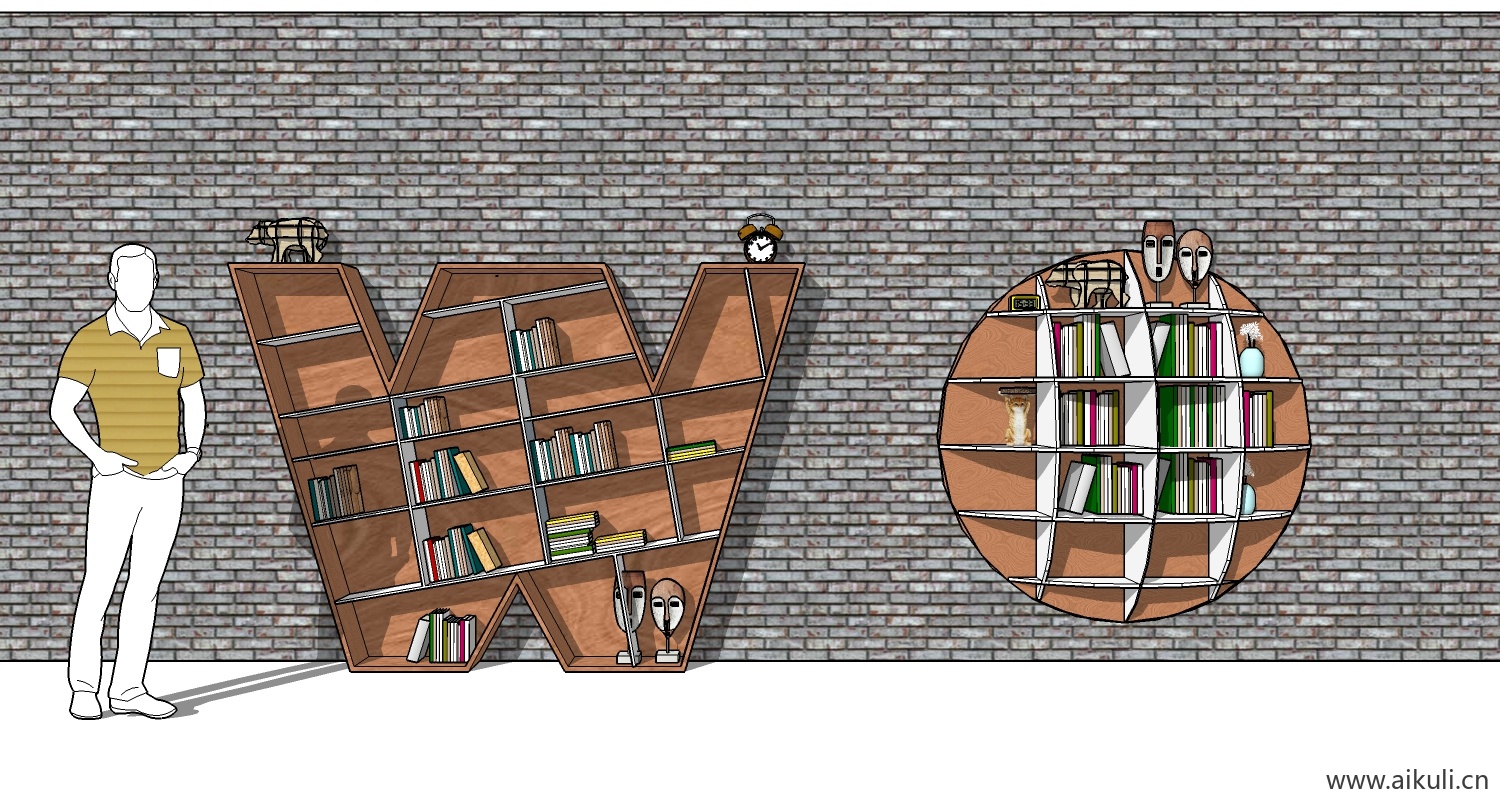 墙柜 书架 异形书柜BookshelfBD SU素材