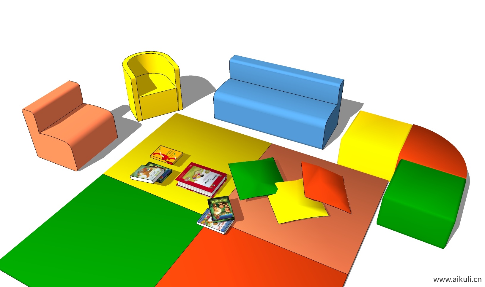 现代儿童卡通桌椅 幼儿园桌椅设施P-SU模型