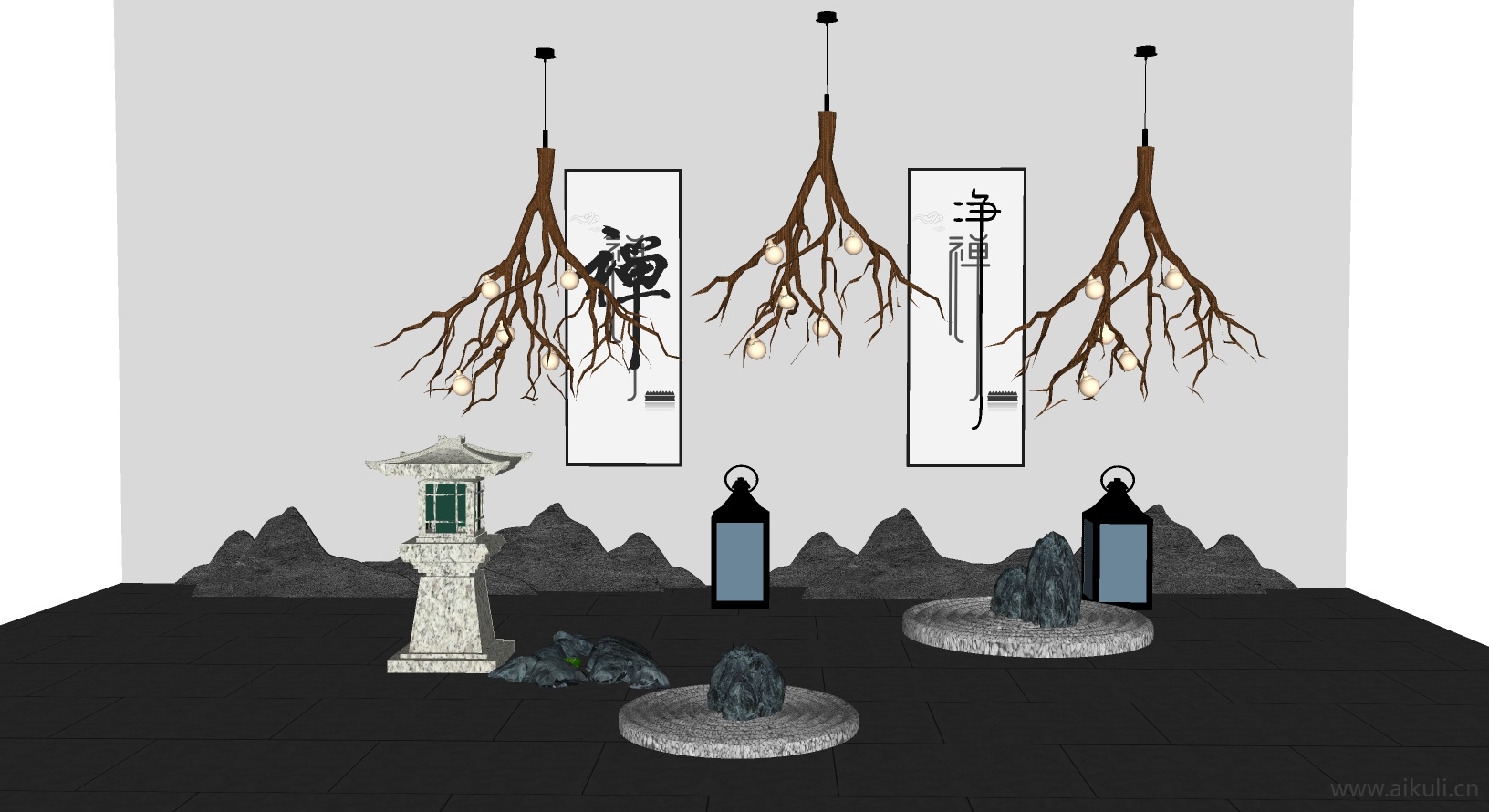 新中式园艺小品 景观小品 装饰小品E-SU模型