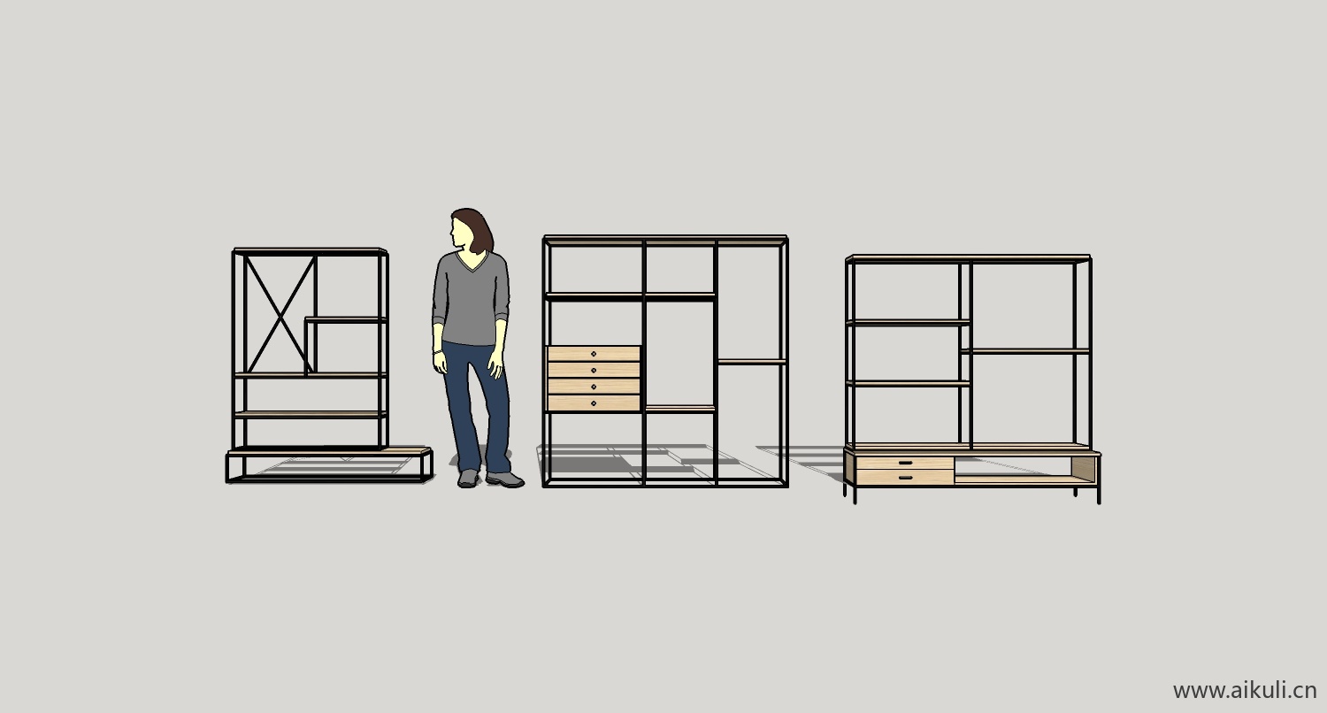 su模型墙柜 书架 异形书柜bookcasebx su素材