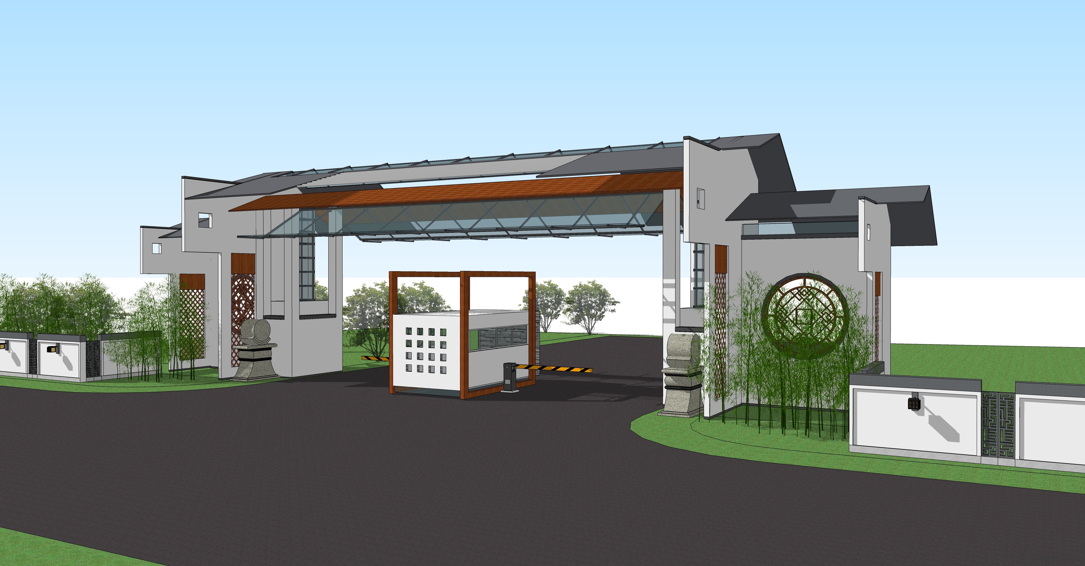 新中式大门景区公园大门SU模型6