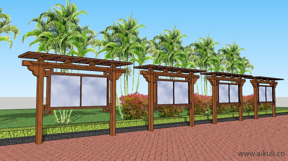 党建宣传栏 中式宣传栏Bulletin boardG SU模型