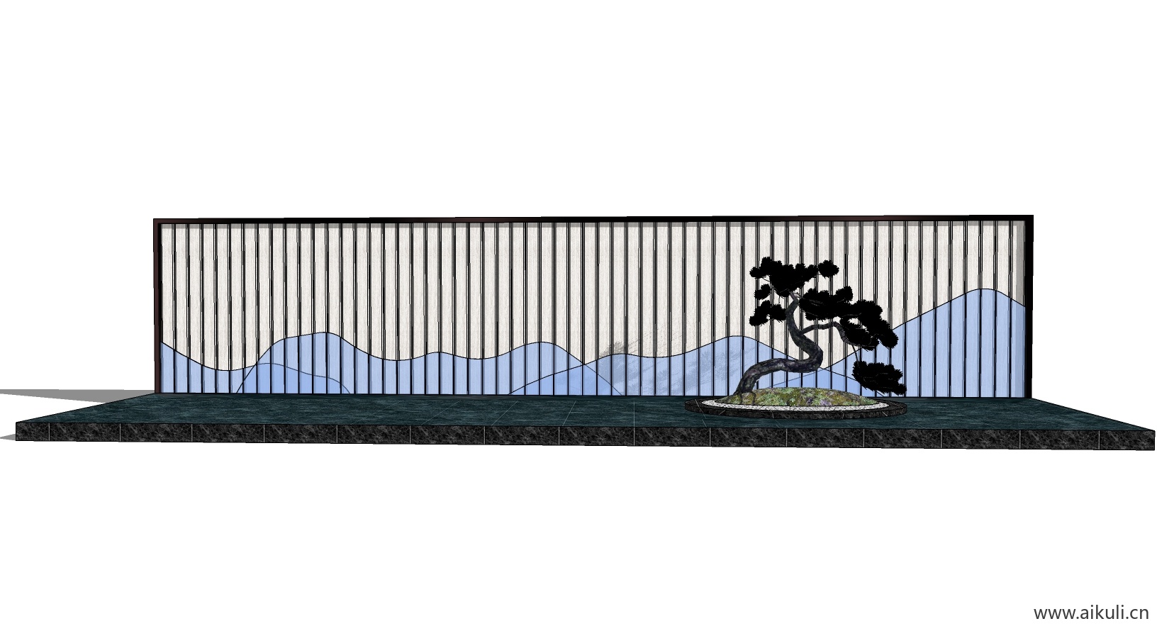 新中式禅意山水景墙D-SU模型 屏风