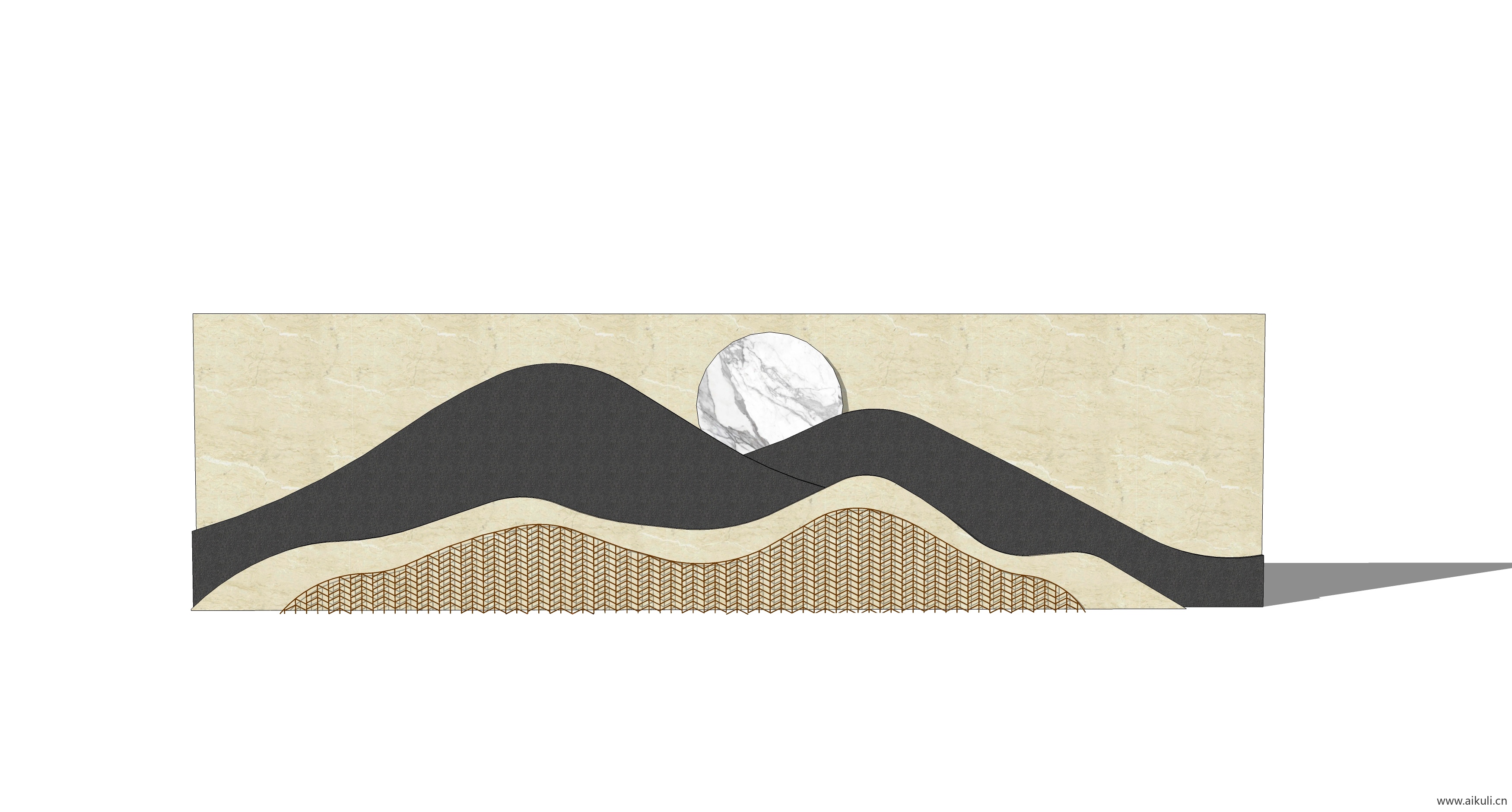 新中式禅意山水景墙I-SU模型 屏风