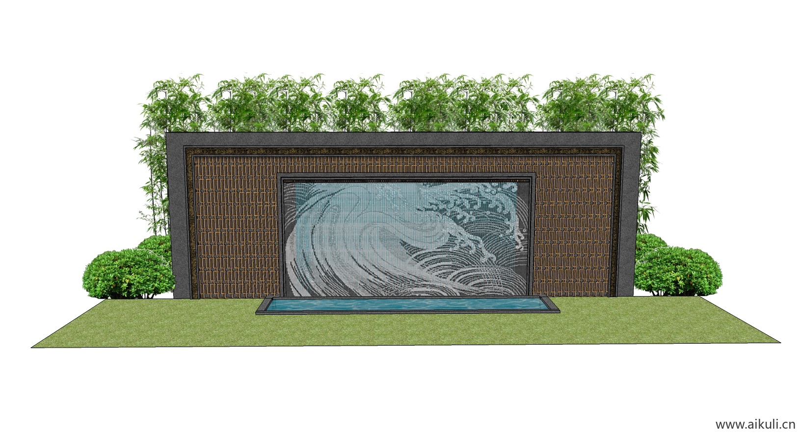 新中式禅意山水景墙H-SU模型 屏风