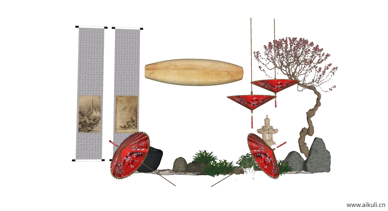 新中式园艺小品 景观小品 装饰小品F-SU模型