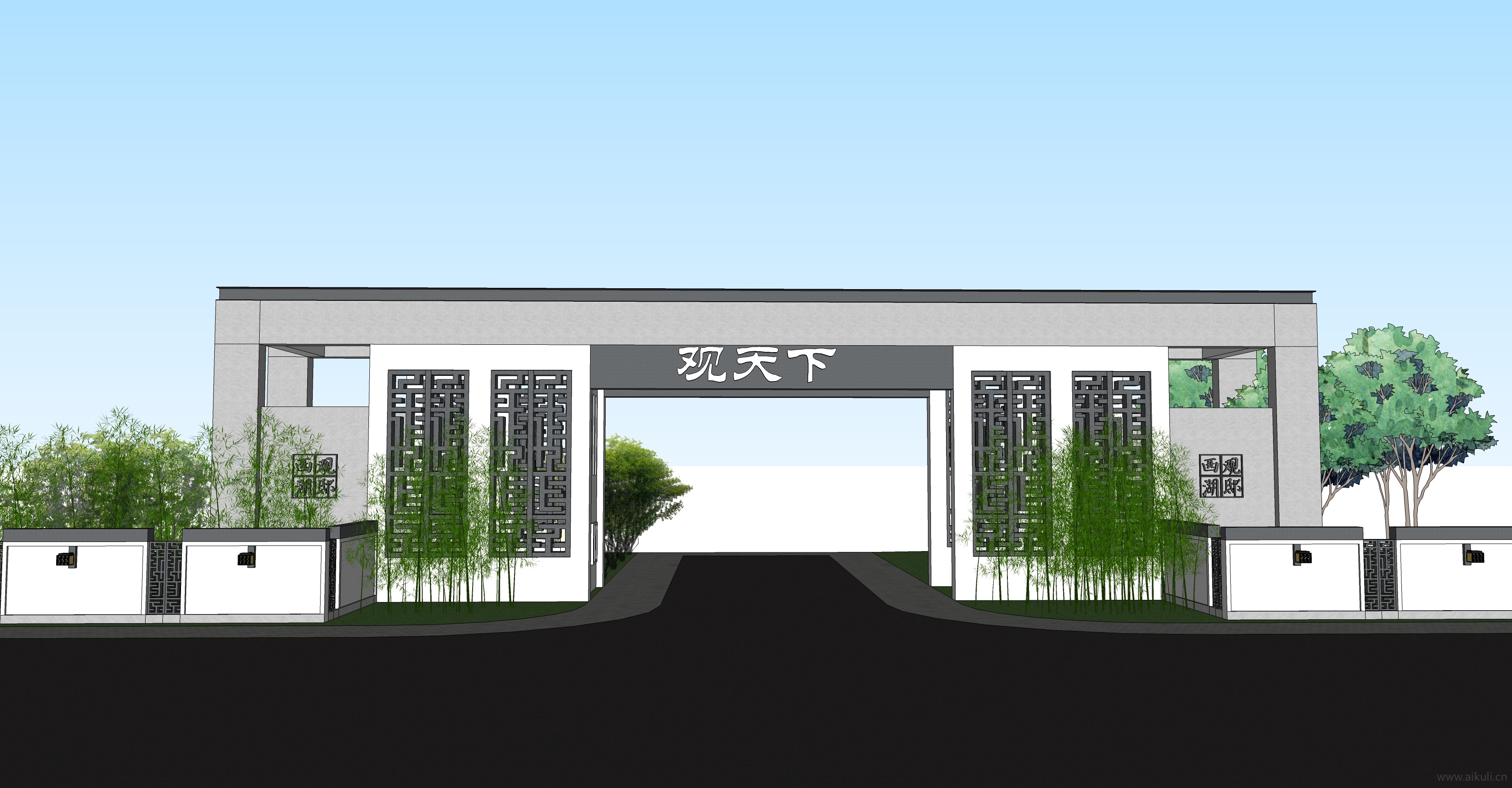新中式大门景区公园大门SU模型5