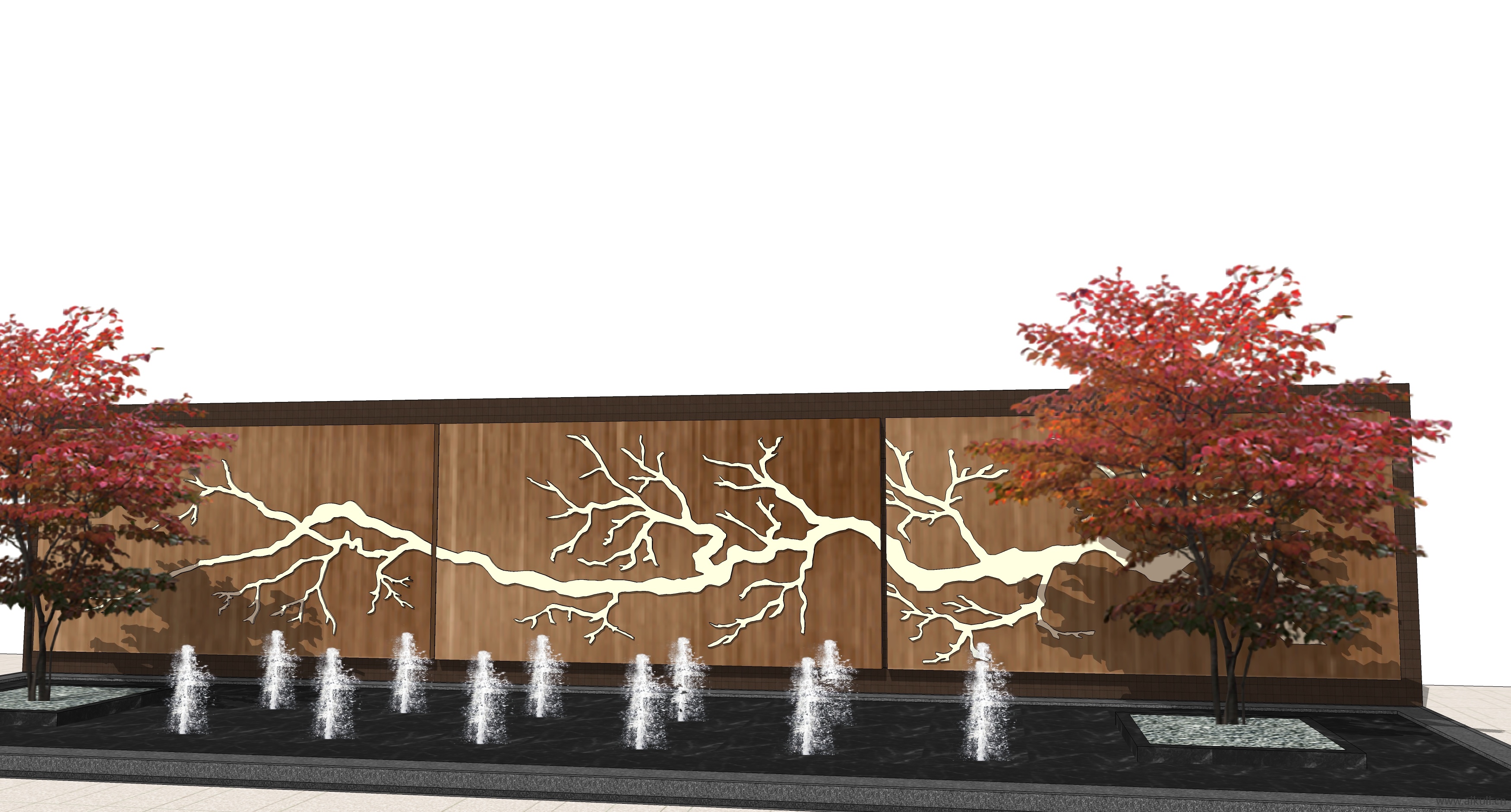 新中式禅意山水景墙T-SU模型 屏风