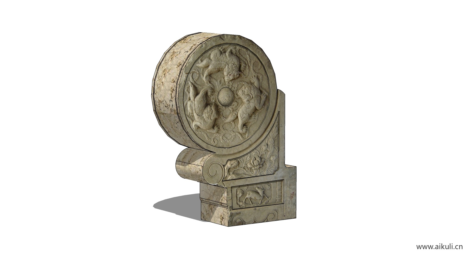 中式抱鼓石 门口装饰石头HSU模型