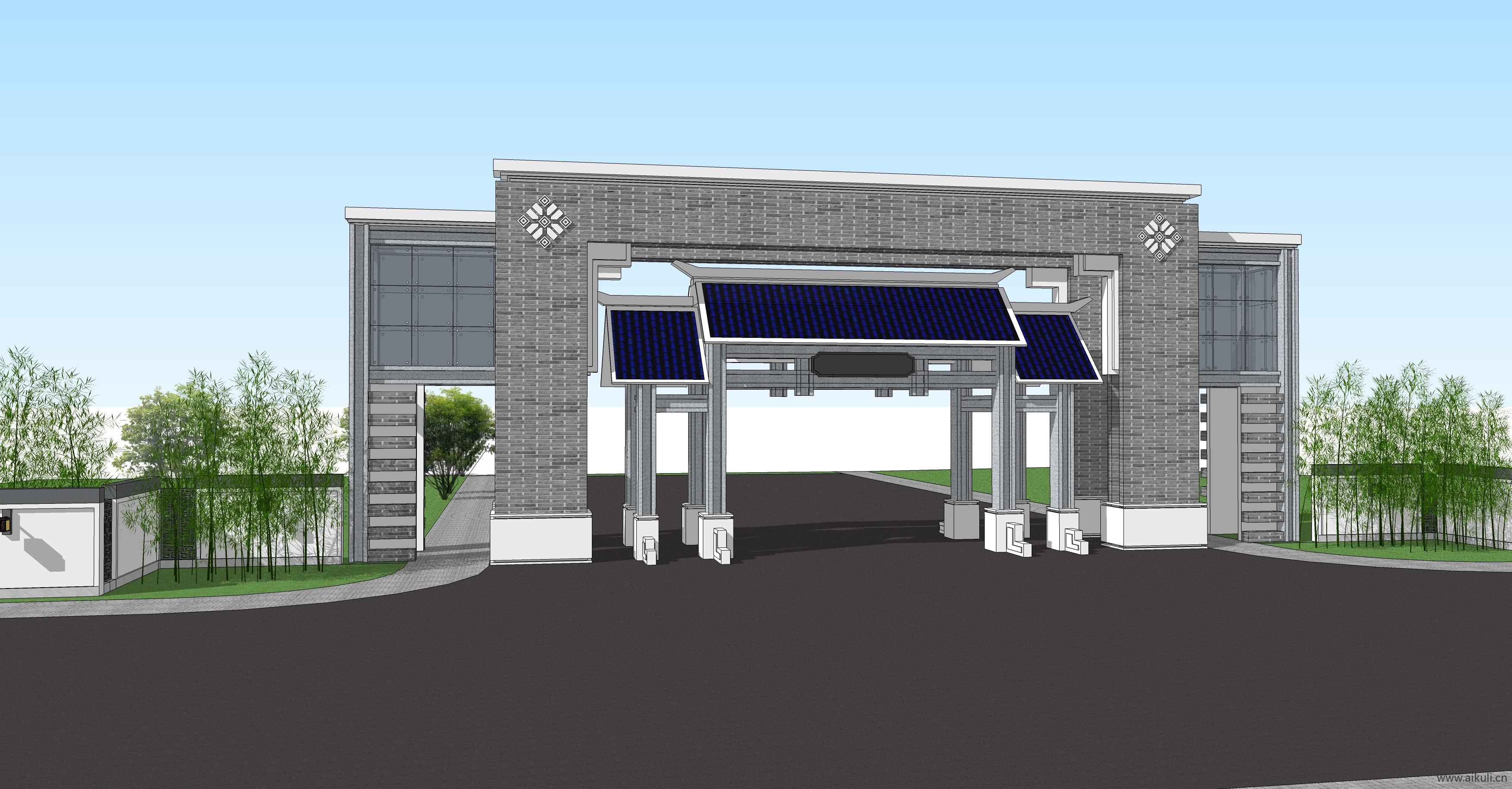 新中式大门景区公园大门SU模型7